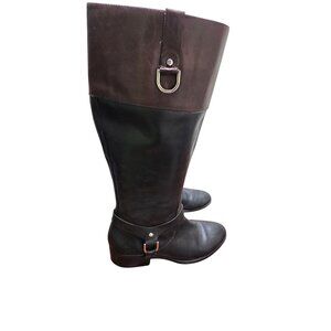 Ralph Lauren Black & Brown Riding Boots Size 8.5B Silver Buckle Tall Leather